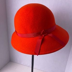 Vintage Orange Cloche Hat 100% Wool Formal